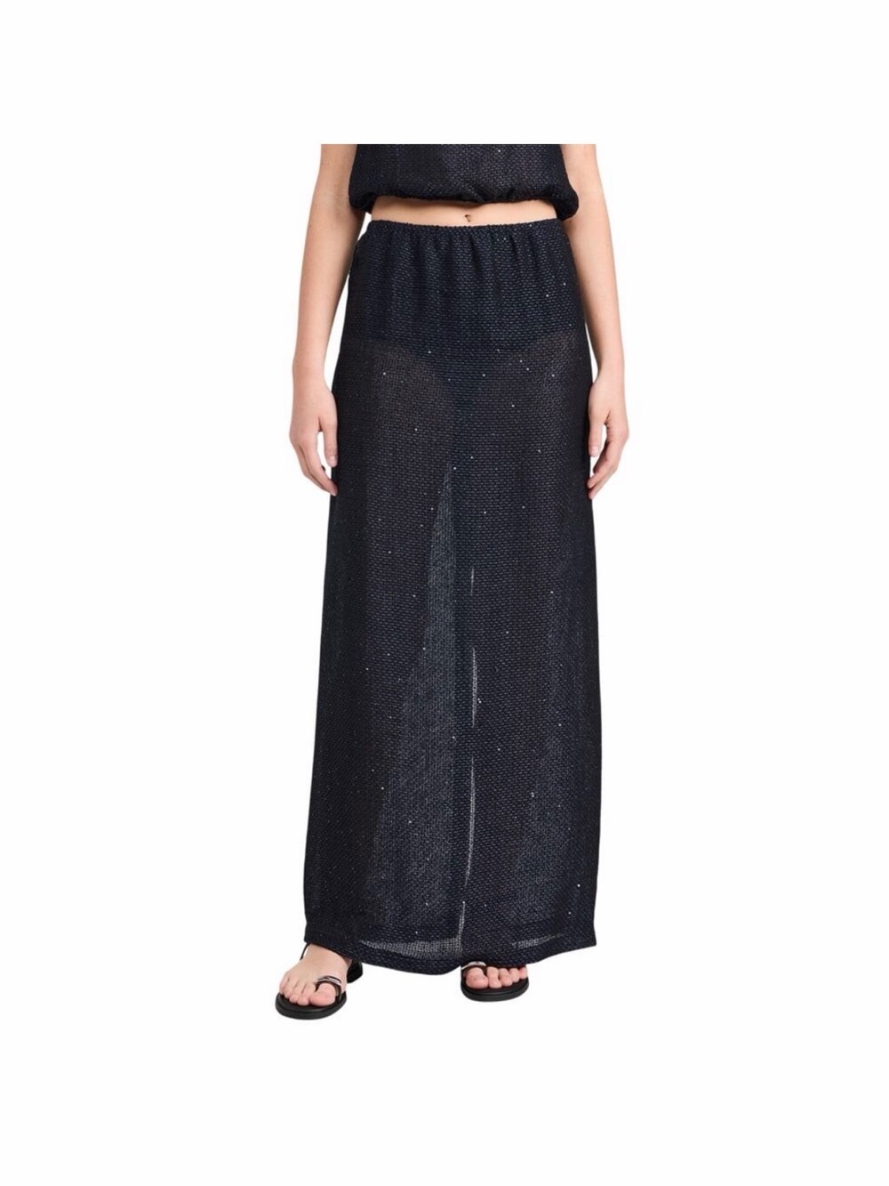 LESET Sheer Maxi Skirt in Black with Subtle Sparkle